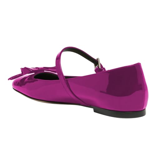 FOWT Women Bow Square Toe Mary Janes Comfortable Buckle Ballet Flats Daily Walking Office School Girls Shoes Size 4-16 US2
