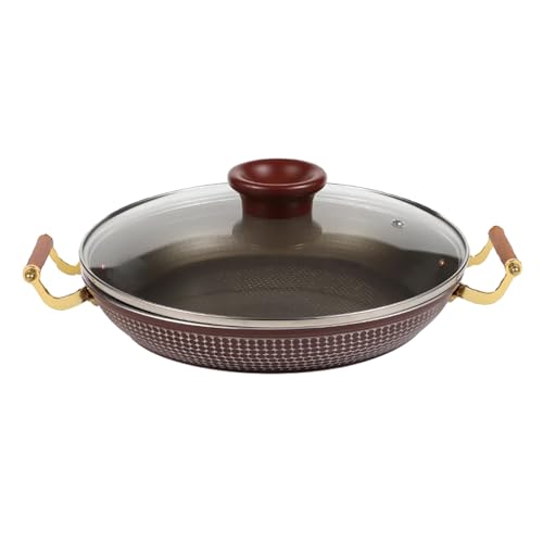 GZKDKZB Paellera española con Tapa de Cristal, Olla Antiadherente de aleación de Aluminio para mariscos con Asas Dobles, Compatible con inducción, para cocinas de Gas, eléctricas y vitroce