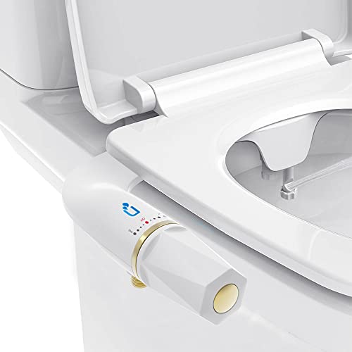 Bidet Attachment for Toilet,Bidet Toilet Seat Attachment with Non-Electric Dual Nozzle(Self Cleaning Feminine/Posterior Wash),Adjustable Water Pressure Bidet with Brass Inlet(Gold and White) Bidet Attachment for Toilet,Bidet Toilet Seat Attachment with Non-Electric Dual Nozzle(Self Cleaning Feminine/Posterior Wash),Adjustable Water Pressure Bidet with Brass Inlet(Gold and White)