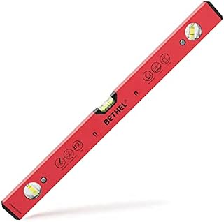 BETHEL Torpedo Level, 24" Magnetic Torpedo Spirit Level Tool with 3 Vials, 45°/90°/180°Degrees, Aluminum Shockproof Bubble Level, High Visibility Red Durable Measuring Leveler