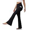 Women's Flare Leggings with Pockets-Crossover High Waisted Bootcut Yoga Pants-Tummy Control Bell Bottom Leggings