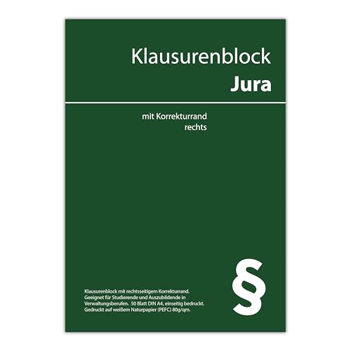 Blockerei Jura Klausurenblock mit Korrekturrand rechts