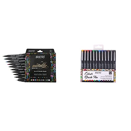 Image of BRUSTRO Metallic Brush Pens - Soft Brush Tip Set of 10 Colors. & BRUSTRO Colour Brush Pens Set of 12 (