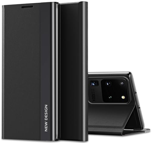 Handyhülle für Samsung Galaxy S20 Ultra Hülle View Flip Hülle Luxus Galvanisierungs Extra Dünn S20 Ultra Handytasch Hülle Sichtfenster Stoßfest Schutzhülle für Samsung Galaxy S20 Ultra 5G (Schwarz)
