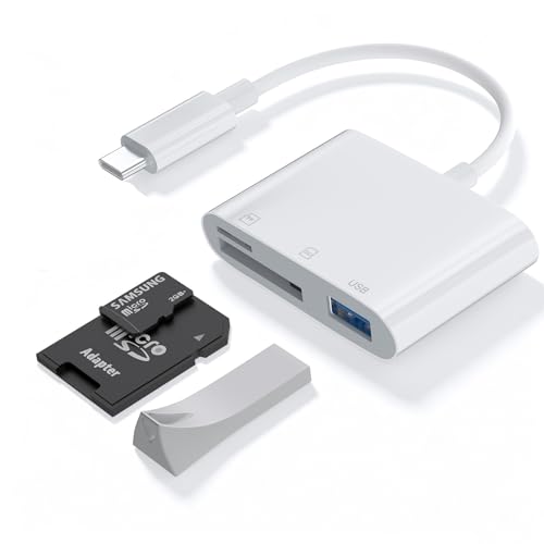 SD Card Reader for iPhone USB C,3 in 1 Memory Micro Sd Card Reader USB C with Dual Slots,Camera Adapter to iPhone Compatibletype-C Laptop,Usbc Sd Card Reader Camera, Android, MacBook Pro/Air,Laptop.