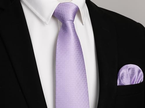 Image of HISDERN Ties for Men Solid Houndstooth Neckties Handkerchief Formal Business Tie & Pocket Square Set Wedding Party