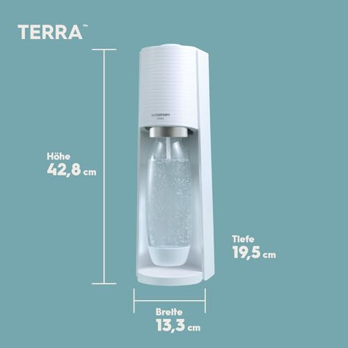 Foto von SodaStream Wassersprudler TERRA Vorteilspack mit CO2-Zylinder, 2x 1L spülmaschinenfeste Kunststoff-Flasche und 1x 0,5L spülmaschinenfeste Kunststoff-Flasche, Höhe 44cm, Weiß, 1012813490