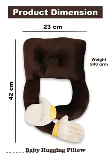 Image of U-Shaped Sleeping Pillow with Arms, Pink Plush Body Support Cushion, 38cm Ergonomic Design, Soft Fabric (Brown)