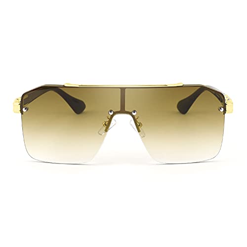 Karsaer Vision Oversized Stylish One Piece Frameless Sunglasses Flat Top Chic Big Gold For Men Women Trendy Crafted Glasses2