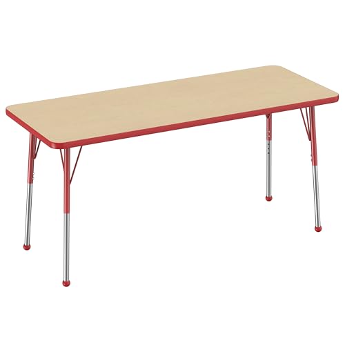 FDP 24" x 60" Rectangle Table with Ball Glide Legs - Maple/Red, 10012-MPRD
