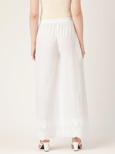 Image of feranoid White Chicken Embroidred Cotton Regular Fit Palazzo