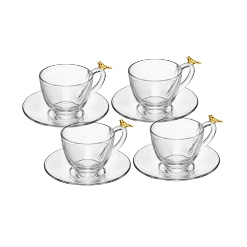 Conjunto 4 Xícaras de Chá com Pires Golden Bird 180ml Cristal Ecológico, WOLFF