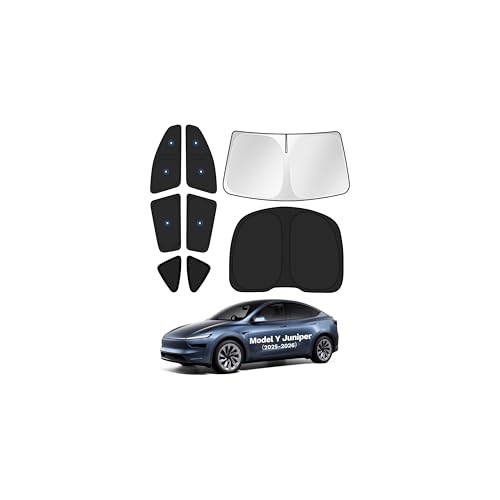 KUST Car Window Shades for 2025 2026 New Tesla Model Y Juniper Accessories with No-Fall Suction Cups Windshield Sun Shade Side Rear Window Covers Sunshade Privacy Protection for Camping Blackout 8PCS