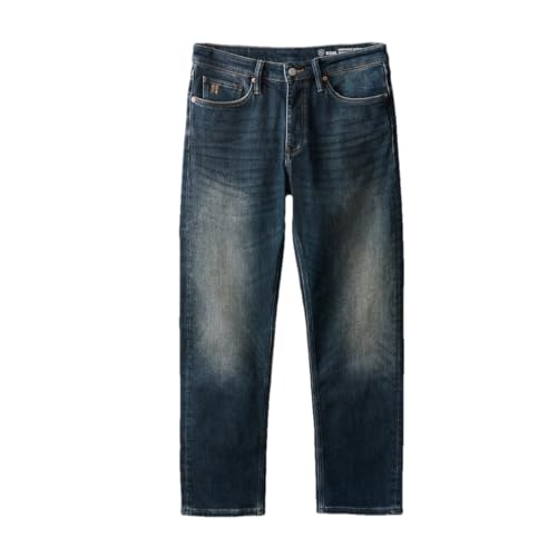 Men Spring Elastic Brushed Liner Fabric Jeans Vingtage Denim Trousers RS04 31