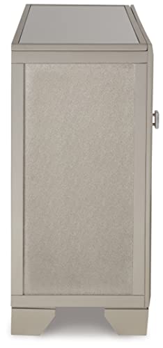Signature Design By Ashley Chaseton Contemporary Mirrored Top Accent Cabinet With 3 Adjustable Shelves, Metallic #TOP4