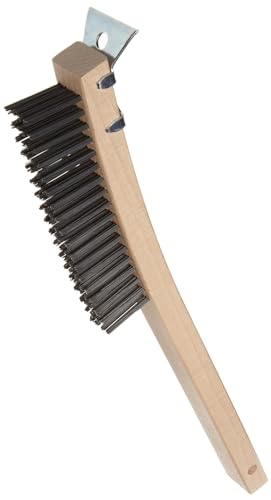Image of Weiler 44058 0.012 inch Wire Size, 6 inch Brush Length, 14 inch X 1-1 /8 inch Block Size, 4 X 18 No. of Rows, Steel Bristles, Hardwood Block, Curved Handle Scratch Brush with Scraper, Made in The USA (Pack of 12)