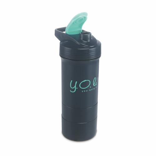 Image of Nayasa Cross Fit Gym Shaker Bottle | 630ml | BPA-Free Shaker with 2 Storage Compartments | Leakproof Gym Bottle for Protein Shakes | Sports & Fitness Shaker for Men & Women | Blue