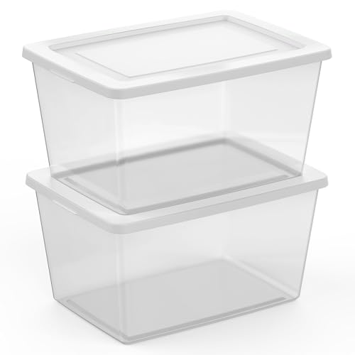Image of Sterilite Clear Storage Box Stackable Tote, 58 Quart, 18-Pack | Clear Plastic Container with Secure Snapping Lids for Home and Office Organization, White