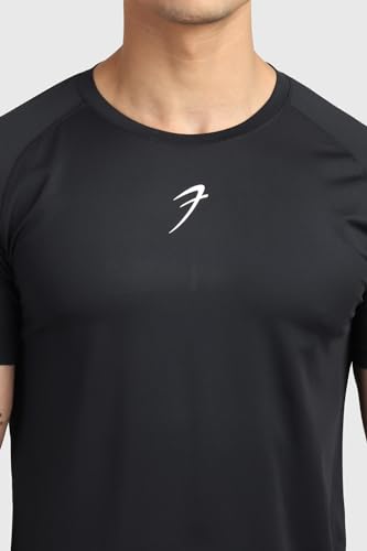 Image of FUAARK Sleek Round Neck Half Sleeves Slim Fit Active Wear Sports and Gym Tshirt for Men Black