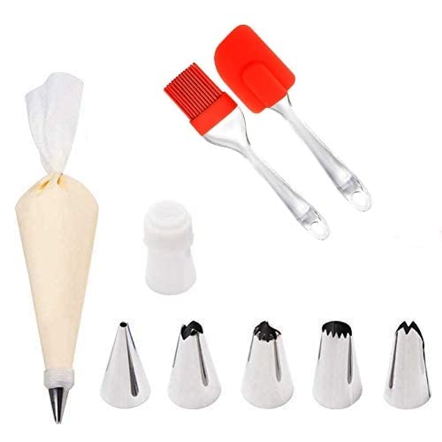 GION Reusable & Washable 6 PCs Cake Decorating Nozzles Icing Pipe Frosting Icing Piping Bag Tips with Steel Nozzles and Brush Set