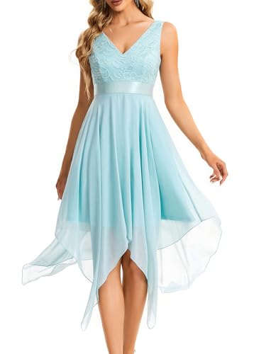 Image of Ever-Pretty Women's Spring V Neck Lace Chiffon A Line Prom Dresses Semi Formal Cocktail Wedding Guest Dress 0207