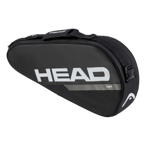 Image of HEAD Tour Racquet Tennis Bag (30L) | 1 Main Compartment | Space for 3 Rackets | 1 Outside Zipper Pocket | Adjustable Shoulder Strap | CCT+ | Material: Polyester-PU | Color: Black-White | Size: S