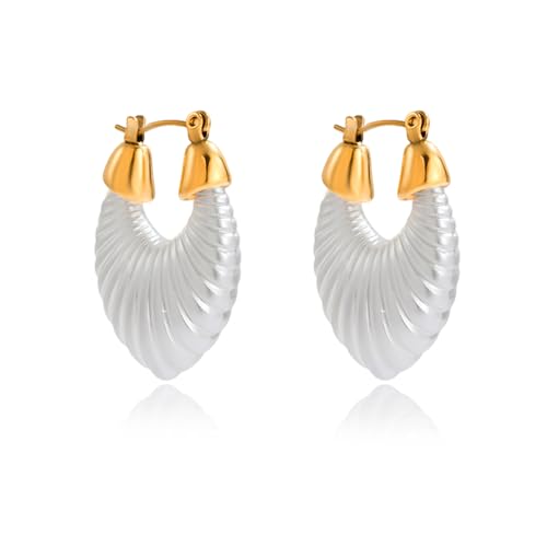 Image of Fullpop Vintage Earrings for Women, Chunky 14K Gold Plated Resin Hoop Earrings Lightweight Hollow Drop Earrings Hypoallergenic Earrings for Women Vintage Anthropologie Jewelry Gifts for Women