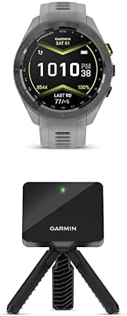 Bundle of Garmin Approach S70, 42mm, Premium GPS Golf Watch, Powder Gray + Garmin Approach R10, Portable Golf Launch Monitor, Take Your Game Home, Indoors or to The Driving Range