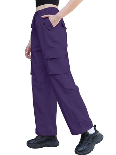 Image of Cromoncent Cargo Pants Girls & Women Parachute Pants Y2K Baggy Rave Clothes Waterproof with Pockets, 6 Years - 3XL