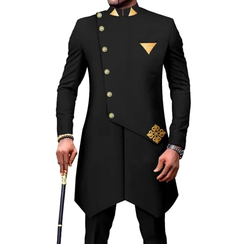 African Suits for Men Single Breasted Silm Fit Blazer and Pants 2 Piece Set Formal Attire for Wedding