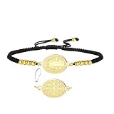 EUEAVAN Bracelet médaille Saint Benoît Bracelet San Benito double face en corde rouge porte bonheur fait main Croix Saint Patron Amulette Bijoux chrétiens catholiques Cadeau religieux (Or noir)