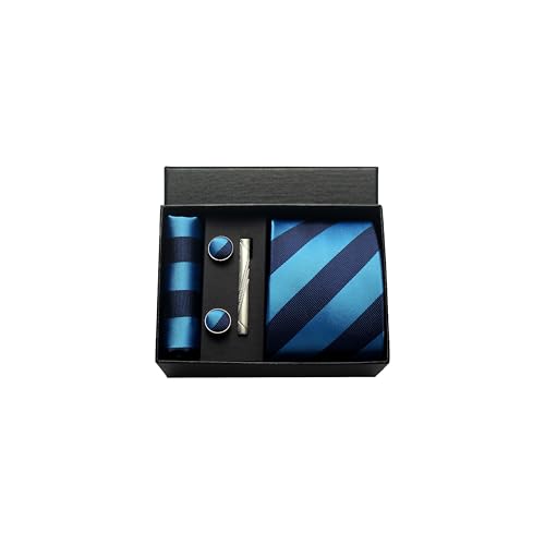Image of Striped Plaid Polka Dot Mens Tie Formal Necktie Pocket Squares Ties Clips Cufflinks Classic for Men Set