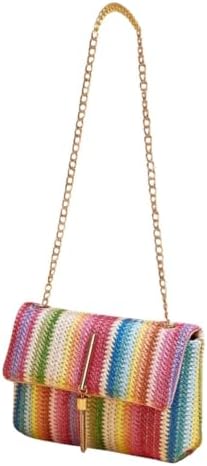 Bolso Bandolera Mujer de Rafia Trenzada Multicolor Estampado Raya...