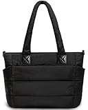 Tote Bag for Women Puffer Tote Bag Large Quilted Nurse Bag with Zipper for Work Travel (Black)