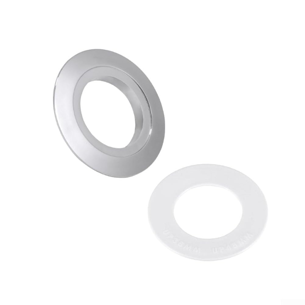Adapter z podwójnym przyciskiem spłukiwania, 38 mm, pasuje do zestawu do konwersji zbiorników 48 mm i 58 mm, z białą płytą podstawową, plastikowa konstrukcja, do modernizacji łazienki, srebrny