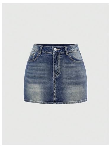 Milumia Women's Butterfly Embroidery Denim Mini Skirt Low Waist Bodycon Jean Skirt with Pockets2