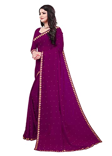 Image of Fashion Day Soft Georgette Embroidery Lace Border Stone Work Saree for Women with Unstitched Blouse Piece