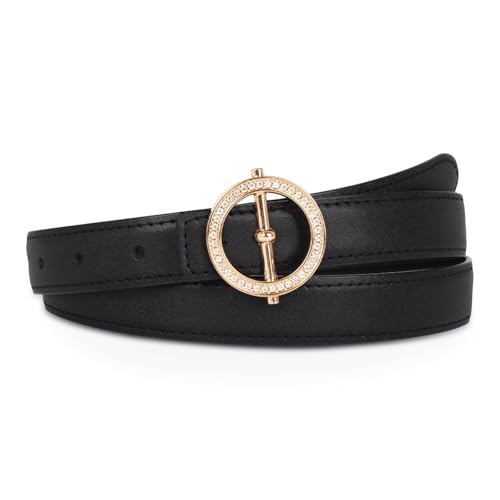 Image of Aurolran Women's Fashion Classic Metal Buckle Leather Belt with Jeans Dress