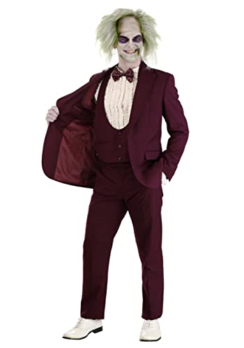 Beetlejuice Wedding Suit Blazer for Men | Adult Burgundy Suit Jacket, Pants, Vest, Shirt and Bowtie3