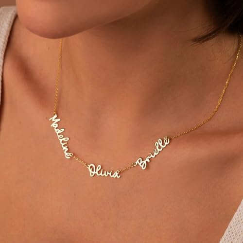 18K Gold Plated Name Necklace Personalized,Multiple Custom Name Necklace Family Necklace with Names Customized Choker Necklace for Women3