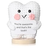 Simgoing Funny Tooth Doll Dental Hygienist Gifts Small Positive Cute Handmade Crochet Plush Doll with Card Dental Assistant Inspirational Gifts Dentist Nurse Appreciation Office Decor(Classic)