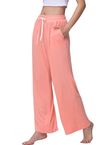 Image of Veseacky Women's Wide Leg Lounge Pants Yoga Pajamas Comfy Stretch Drawstring Pajamas Puls Size Dance Bottoms S-4XL