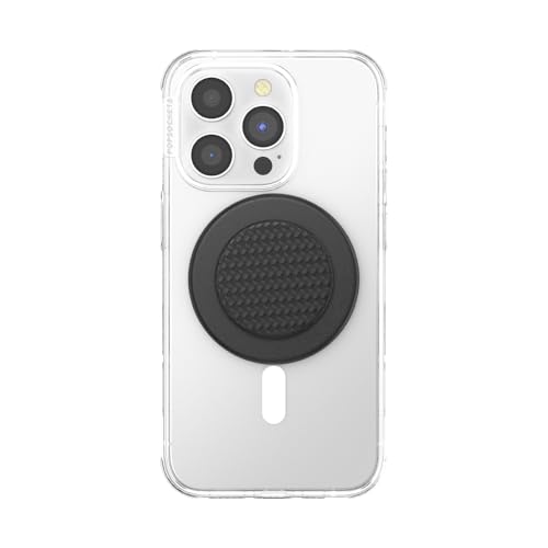 Image of PopSockets PopGrip for MagSafe, Magnetic Phone Grip & Stand, Swappable Top, Secure Grip for iPhone MagSafe Cases, Kickstand for Hands-Free Viewing, Wireless Charging Compatible - Carbonite Weave