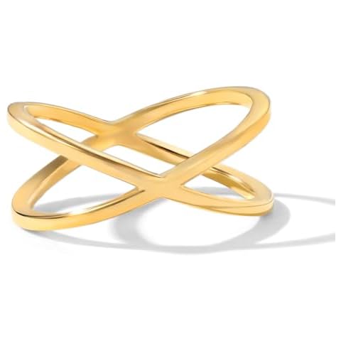 BENIQUE Gold Criss Cross X Ring for Women, Tarnish-Resistant 18K Gold Plated Stainless Steel Statement Jewelry, Durable Strong Comfortable Size 5 6 7 8 9 10 (Cross/G10) Cover