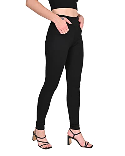 Image of RAJO Cotton Blend Lycra Soft Comfortable Breathable Fabric Fancy Fully Stretchable Trouser Skinny Fit High Rise Elastic High Waist Full Legnth Pants for Womans & Girls