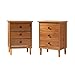 Walker Edison Myron Modern 2 Piece Solid Wood 3 Drawer Nightstand Set, 2 Pack, Caramel