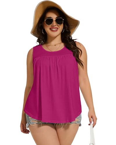 Image of Women Plus Size Tank Top Casual Summer Tops Loose Fit Sleeveless T Shirts Trendy Crewneck Tunic Tees 2026