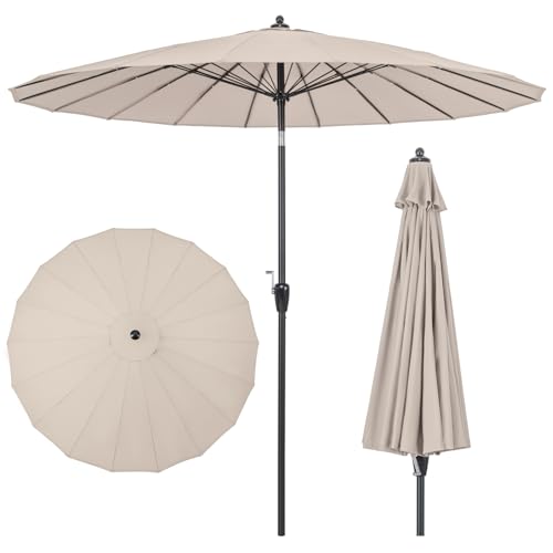 COSTWAY Sonnenschirm 265 cm, Gartenschirm mit Kurbel zum Öffnen/Schließen, beidseitig um 30° knickbar, Terrassenschirm mit 18 Glasfaserrippen und Aluminiumstange, Marktschirm für Garten (Beige)
