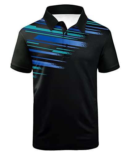 V Valanch Golf Polos For Men Short Sleeve Moisture Wicking Golf Shirt Print Golf Polo,Black Blue Shirt,3Xl #TOP14