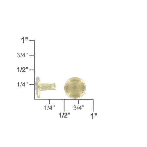 Rv9295 Double Cap Rivet, Cap 9.2Mm, Post 9.5Mm, Natural Brass, Solid Brass-Ll (100 Sets Per Bag) #TOP5